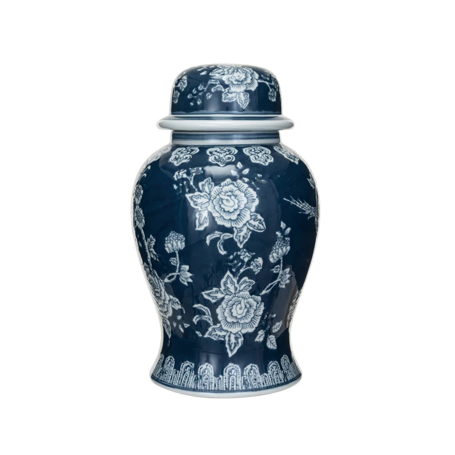 Blue & White Ceramic Jar with Lid